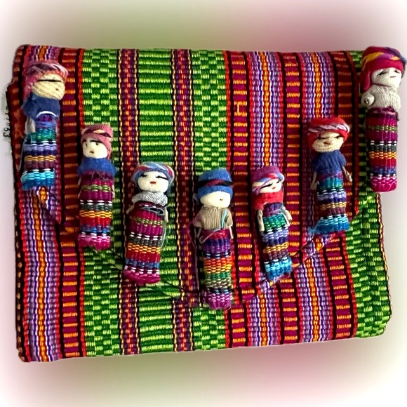 HANDMADE Mexican Guatemalan Worry Doll Coin Purse Bag Handbag Clutch Cross Body - Picture 1 of 17